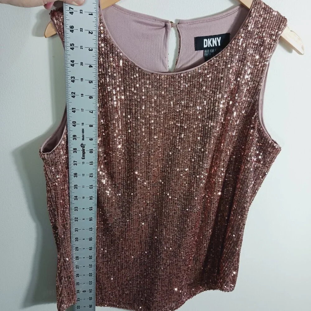 DKNY, Sleeveless Sequin Top, Dusty Pink, Size Large, Glam, Sparkly, Party - Picture 13 of 16